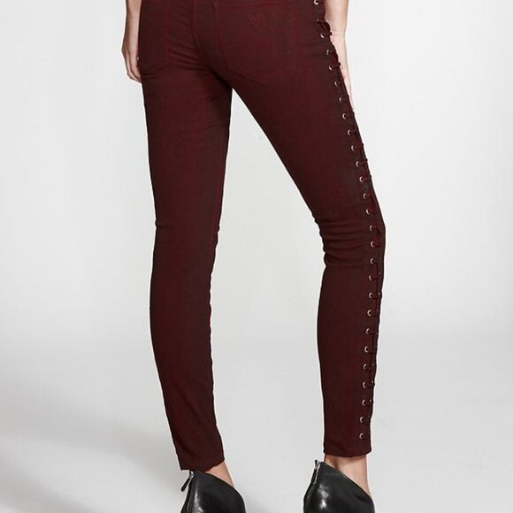 Guess Kate Skinny Merlot Lace Up Side Jeans - Picture 3 of 15